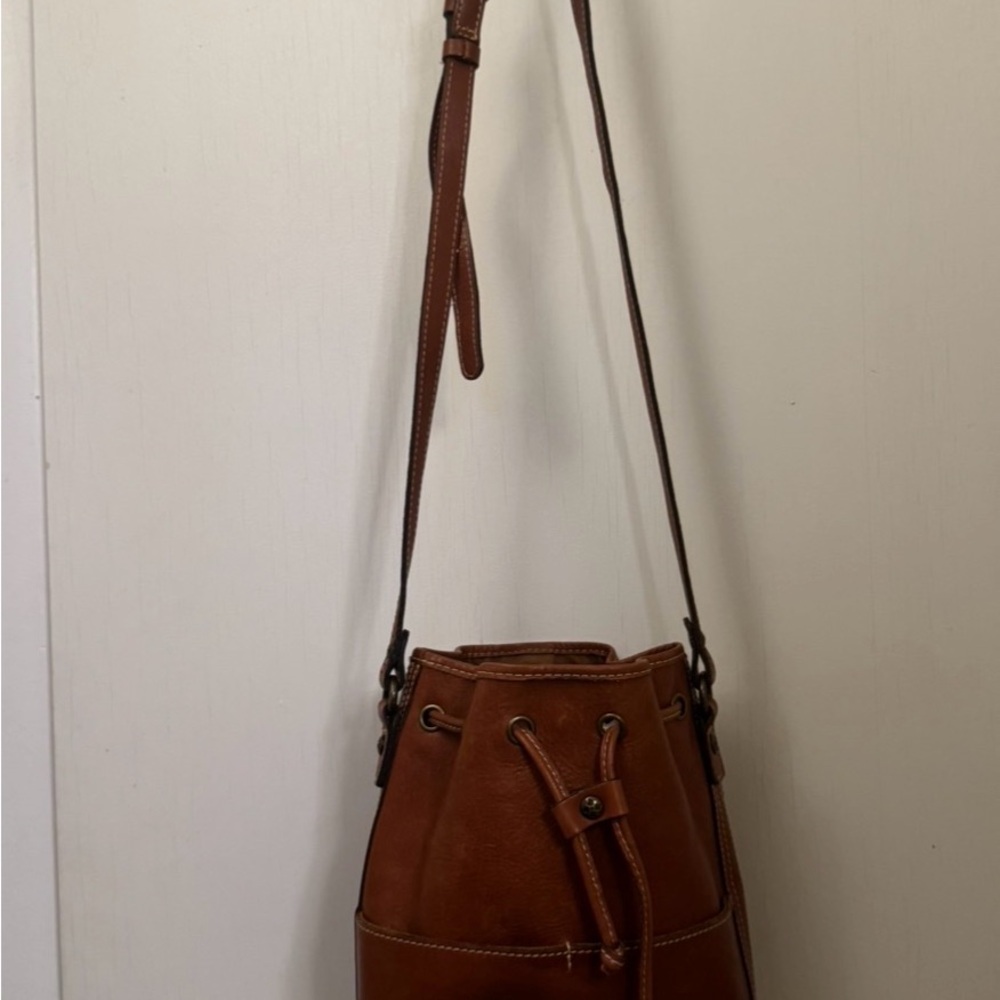 Patricia Nash Brown Leather Drawstring Crossbody Bag